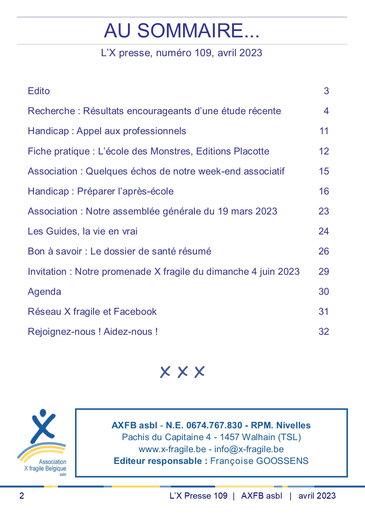 X Presse 109 - Sommaire